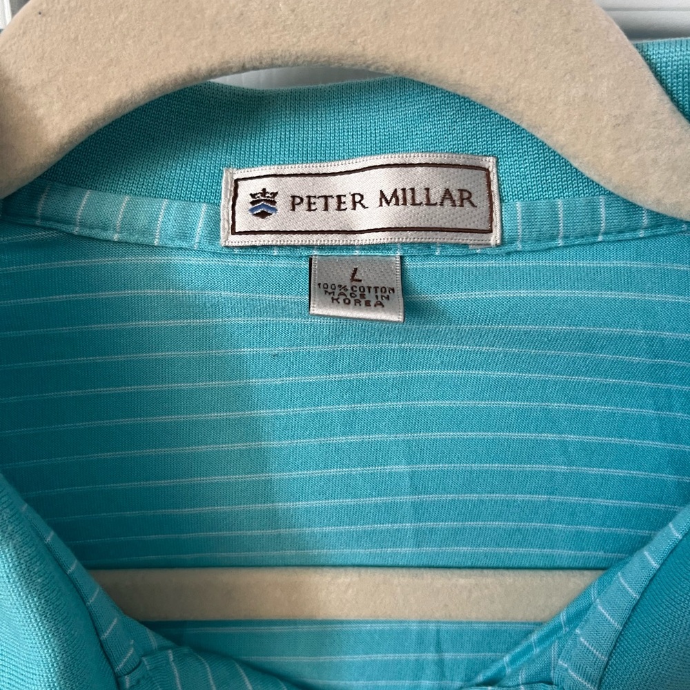 Peter Millar 100% cotton polo in turquoise/white stripes - LARGE